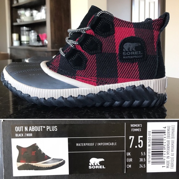 NWT Sorel Out 'N About Plus Boot Red Buffalo Check - Picture 5 of 6